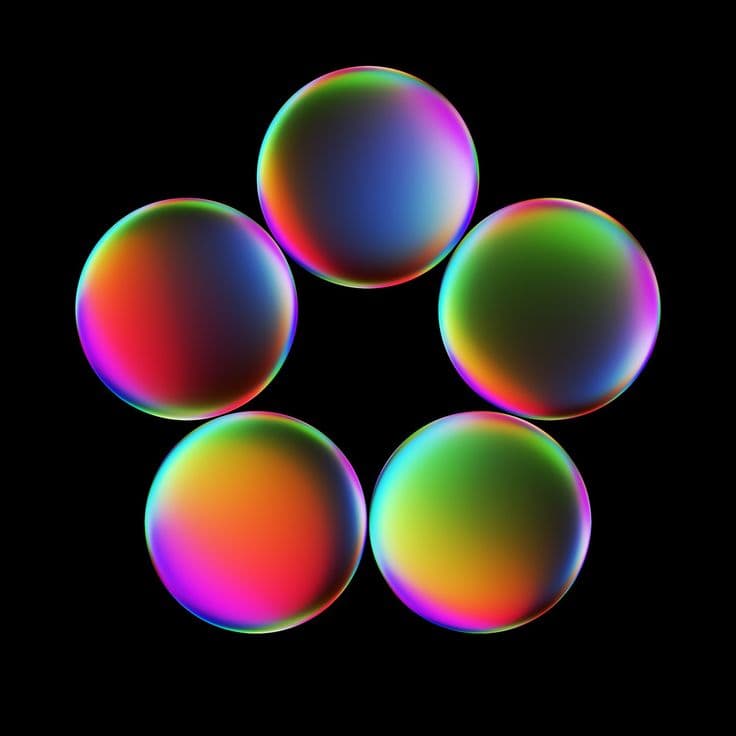 Colorful iridescent spheres in a circular pattern